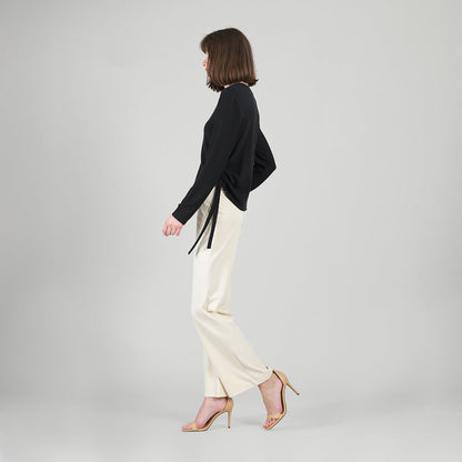 Soft Ribbed - Side Pull-Tie Sweater Top - Black - Final Sale | Clara Sunwoo