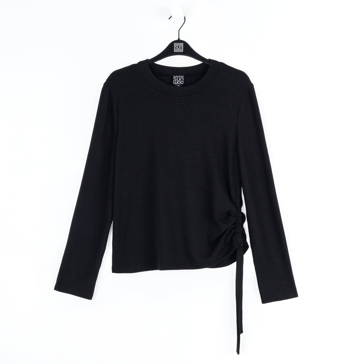 Soft Ribbed - Side Pull-Tie Sweater Top - Black - Final Sale | Clara Sunwoo