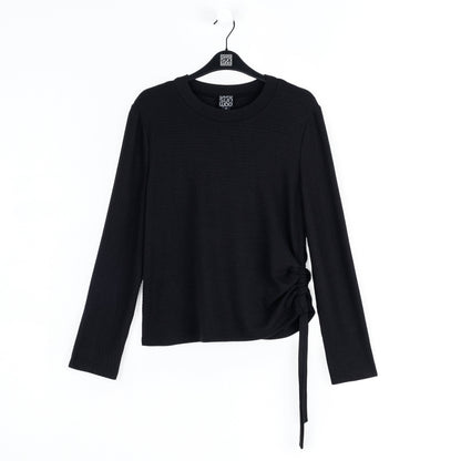 Soft Ribbed - Side Pull-Tie Sweater Top - Black - Final Sale | Clara Sunwoo