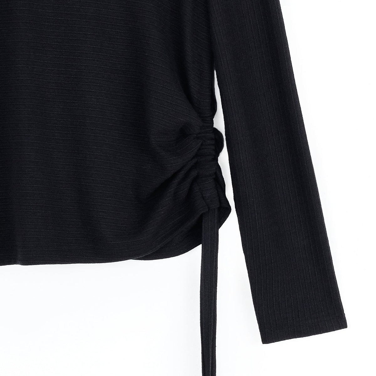 Soft Ribbed - Side Pull-Tie Sweater Top - Black - Final Sale | Clara Sunwoo