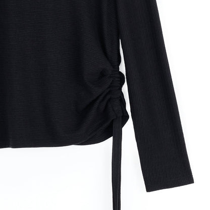 Soft Ribbed - Side Pull-Tie Sweater Top - Black - Final Sale | Clara Sunwoo