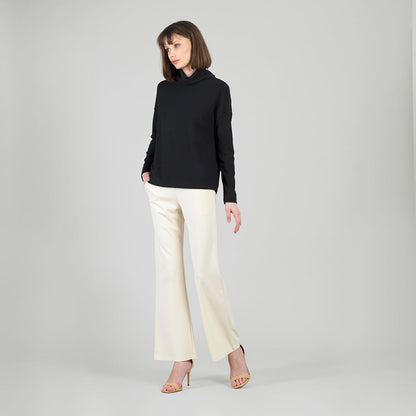 Soft Ribbed - Cowl Turtleneck Sweater Top - Black - Final Sale | Clara Sunwoo
