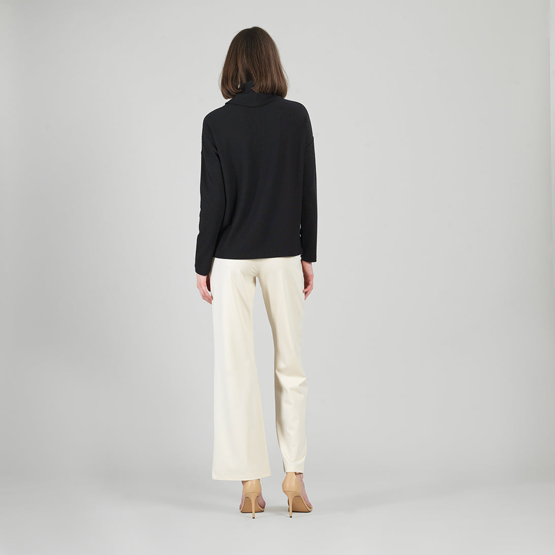 Soft Ribbed - Cowl Turtleneck Sweater Top - Black - Final Sale | Clara Sunwoo