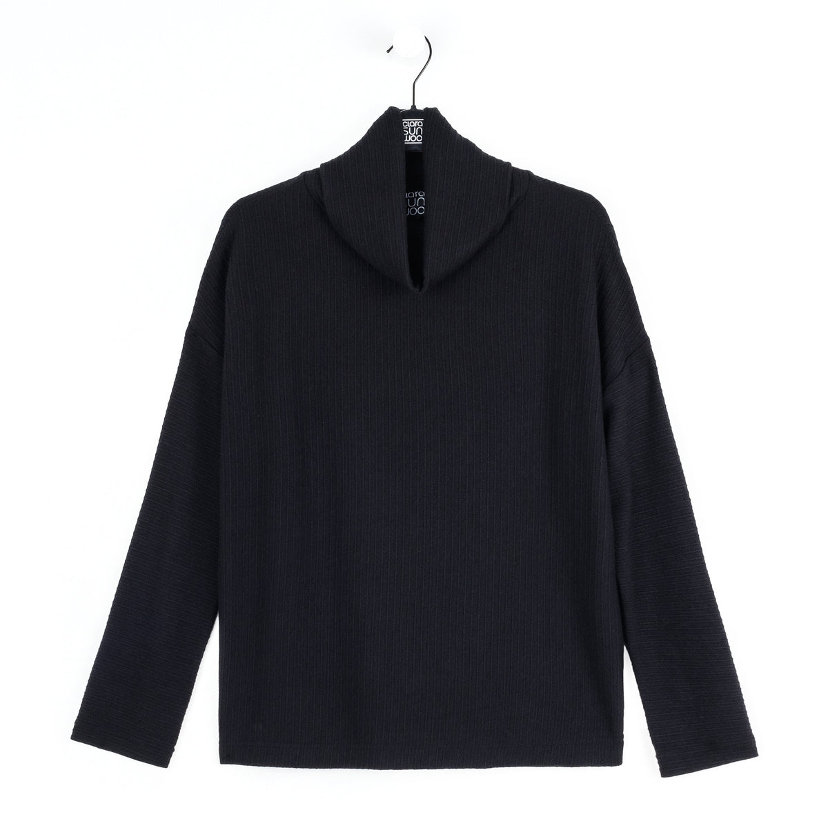Soft Ribbed - Cowl Turtleneck Sweater Top - Black - Final Sale | Clara Sunwoo