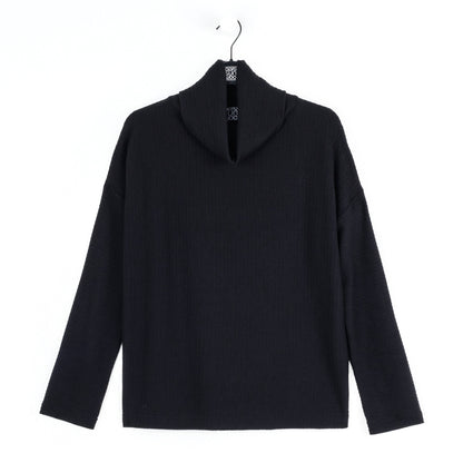 Soft Ribbed - Cowl Turtleneck Sweater Top - Black - Final Sale | Clara Sunwoo