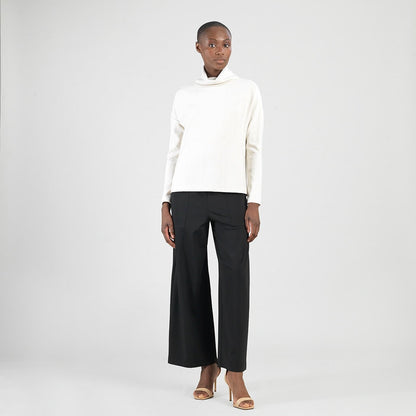 Soft Ribbed - Cowl Turtleneck Sweater Top - Oatmeal - Final Sale | Clara Sunwoo