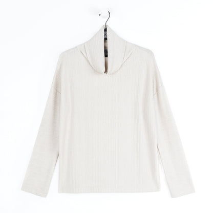 Soft Ribbed - Cowl Turtleneck Sweater Top - Oatmeal - Final Sale | Clara Sunwoo