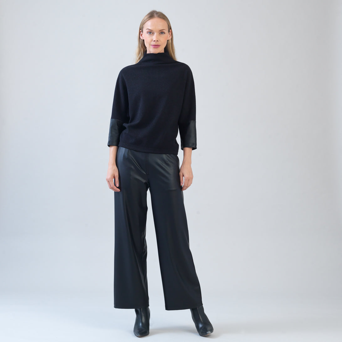 Plush Ribbed - Liquid Leather Cuff Sweater - Black - Final Sale | Clara Sunwoo