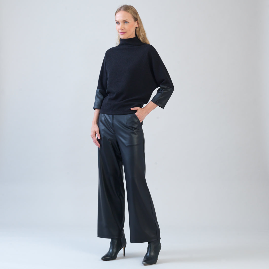 Plush Ribbed - Liquid Leather Cuff Sweater - Black - Final Sale | Clara Sunwoo