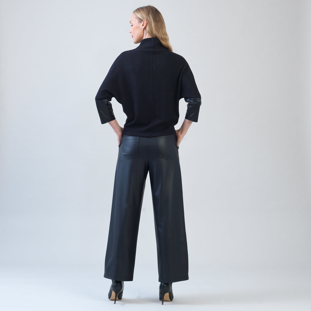 Plush Ribbed - Liquid Leather Cuff Sweater - Black - Final Sale | Clara Sunwoo