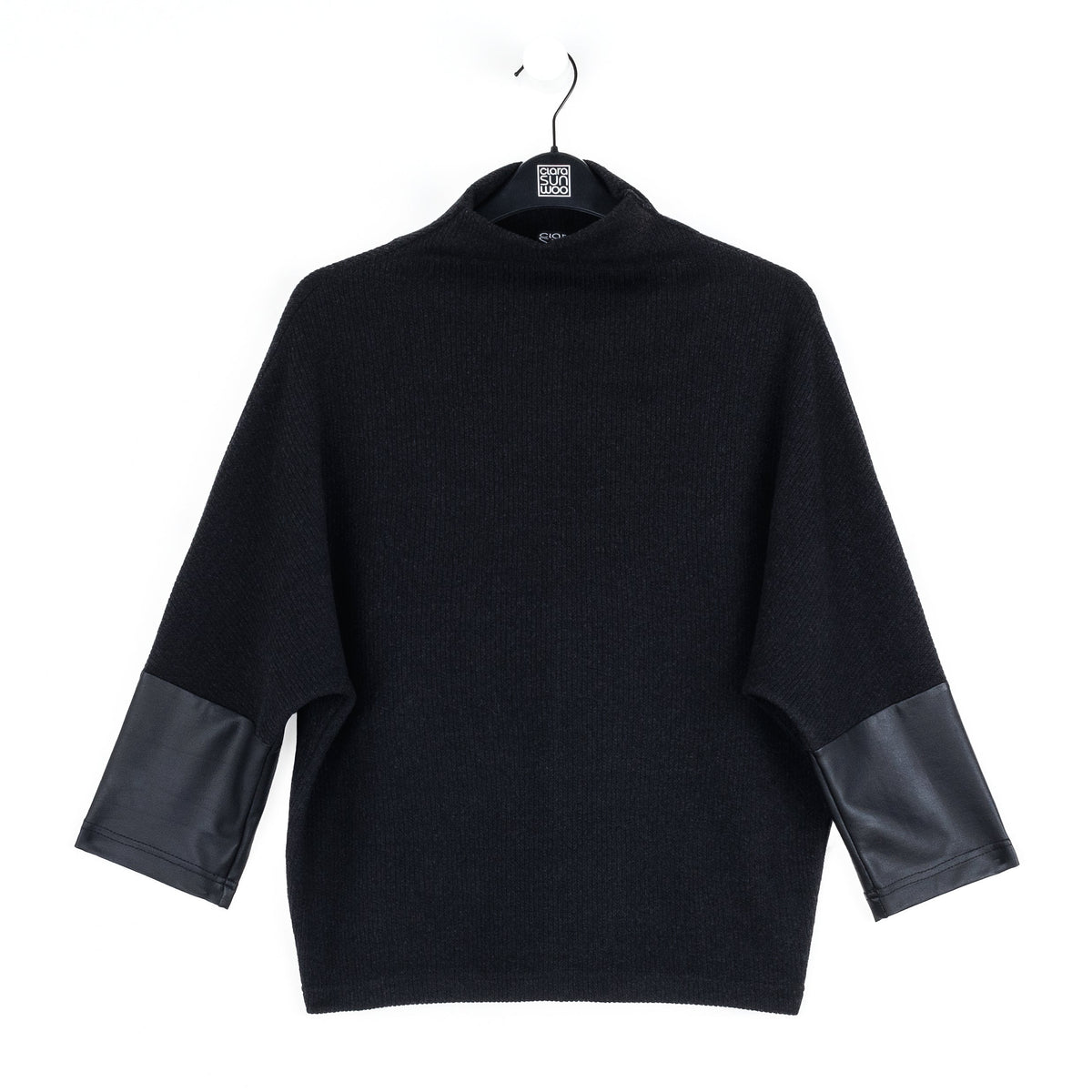 Plush Ribbed - Liquid Leather Cuff Sweater - Black - Final Sale | Clara Sunwoo