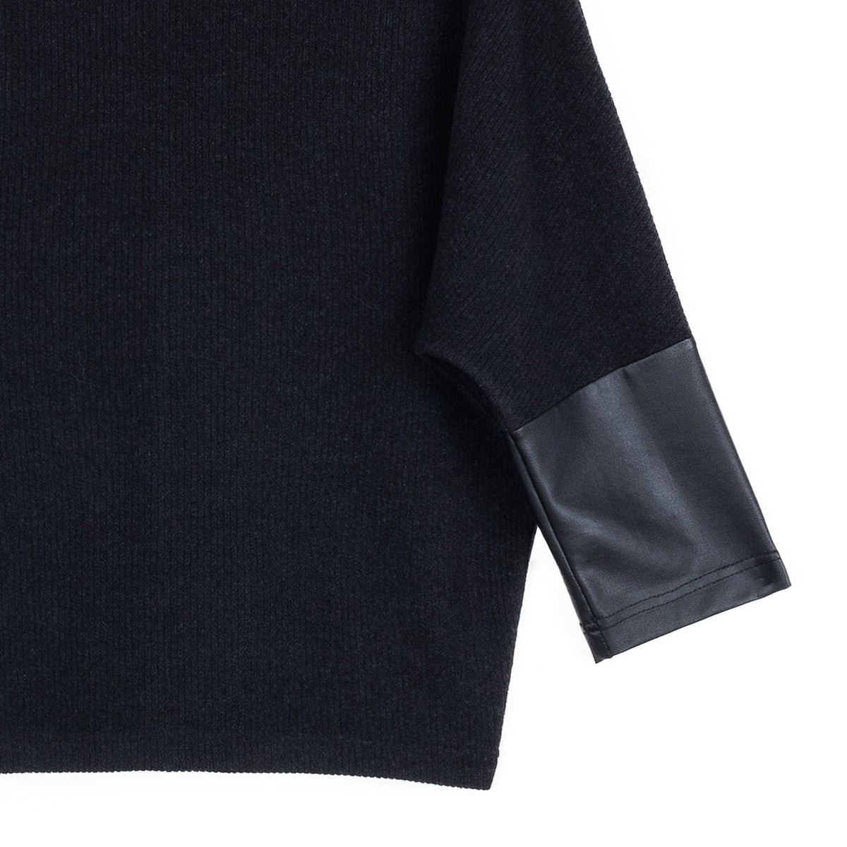 Plush Ribbed - Liquid Leather Cuff Sweater - Black - Final Sale | Clara Sunwoo