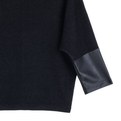 Plush Ribbed - Liquid Leather Cuff Sweater - Black - Final Sale | Clara Sunwoo