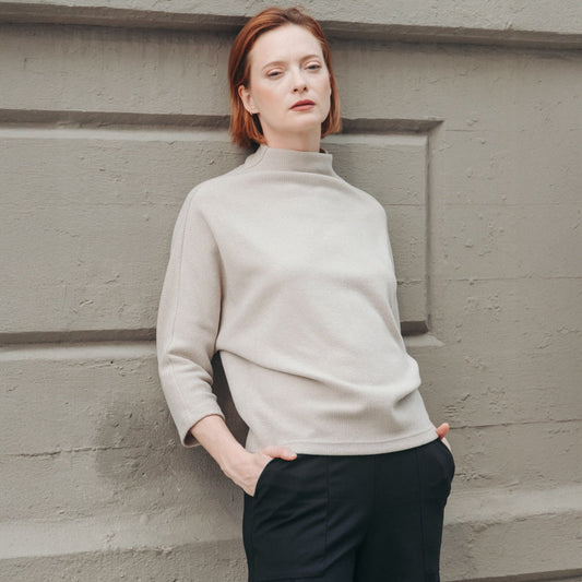 Plush Ribbed - Funnel Neck Sweater - Natural | Clara Sunwoo