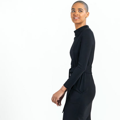 Lightweight Ponte - Tie Waist Pocket Midi Dress - Black - Final Sale! | Clara Sunwoo