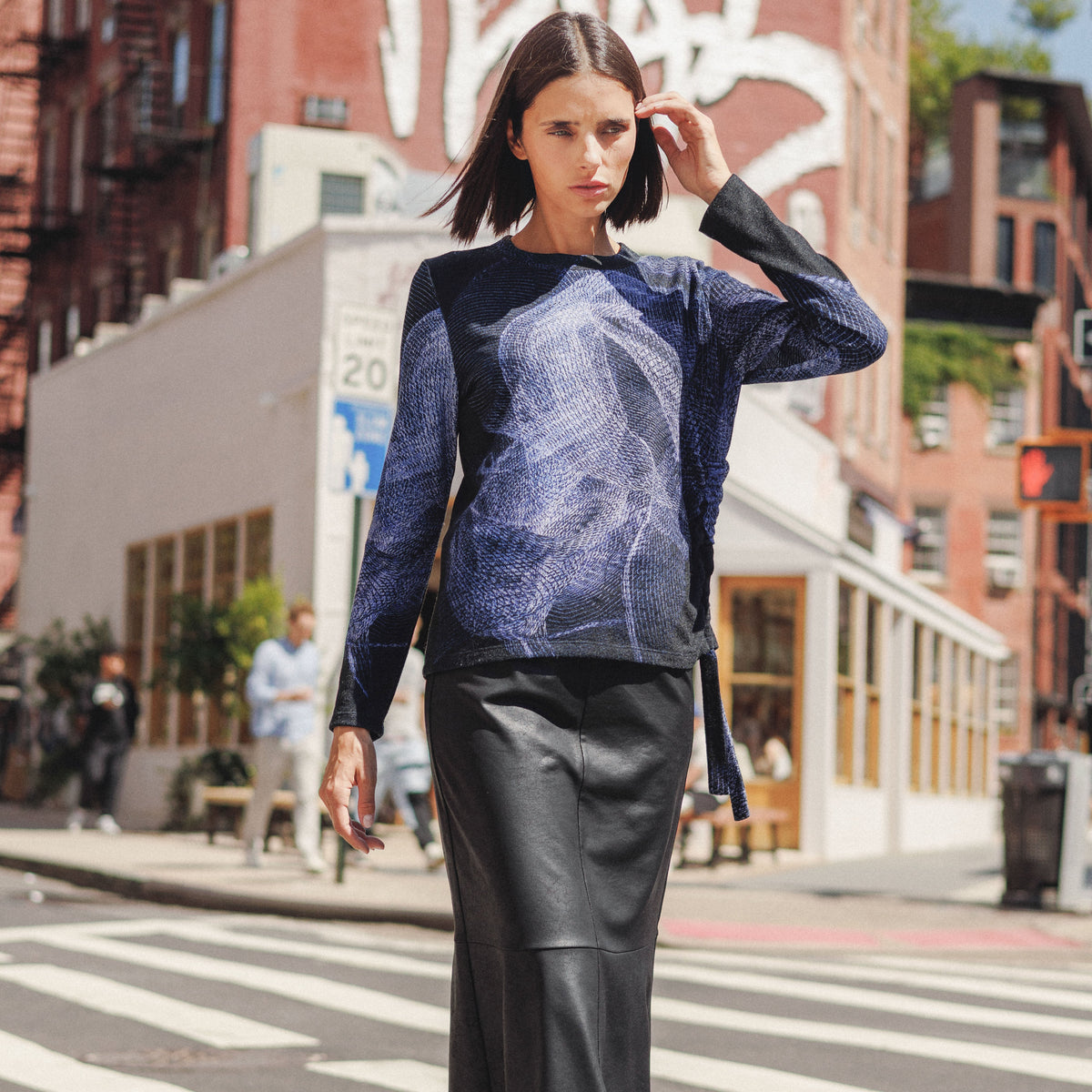 Lightweight Cozy - Side Pull-Tie Sweater Top - Electric Swirl - Final Sale | Clara Sunwoo