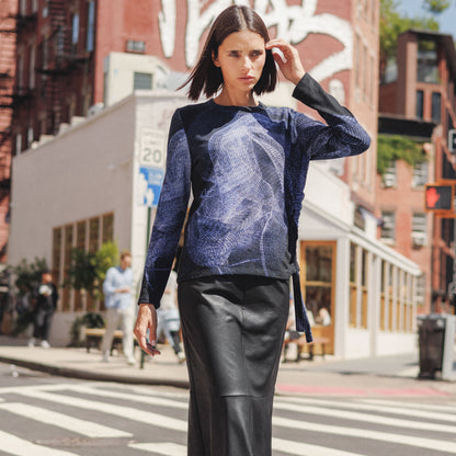 Lightweight Cozy - Side Pull-Tie Sweater Top - Electric Swirl - Final Sale | Clara Sunwoo