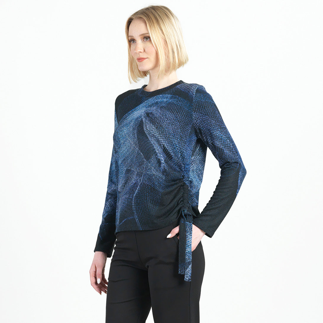 Lightweight Cozy - Side Pull-Tie Sweater Top - Electric Swirl - Final Sale | Clara Sunwoo