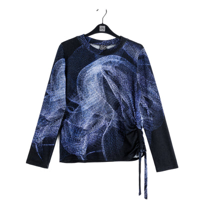 Lightweight Cozy - Side Pull-Tie Sweater Top - Electric Swirl - Final Sale | Clara Sunwoo