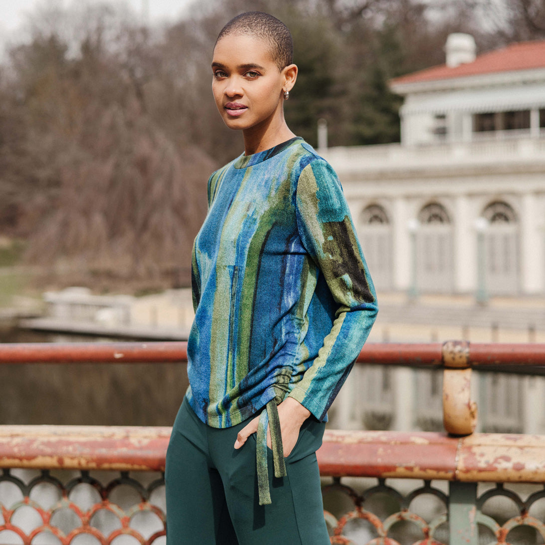 Lightweight Cozy - Side Pull-Tie Sweater Top - Paint Stroke - Limited Sizes | Clara Sunwoo