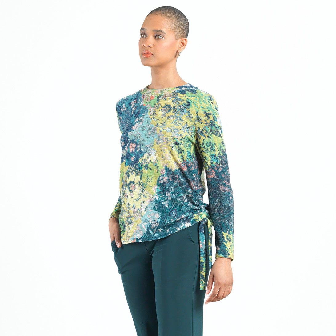 Cozy Texture - Side Pull-Tie Sweater Top - Floral Patch - Final Sale | Clara Sunwoo