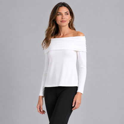 Ultra Cozy - Ruched Off-Shoulder Sweater Top - Ivory - Final Sale | Clara Sunwoo