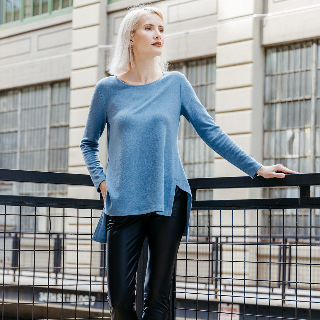 French Terry-Like Knit - Parachute Hem Sweater Tunic - Powder Blue - Final Sale! | Clara Sunwoo