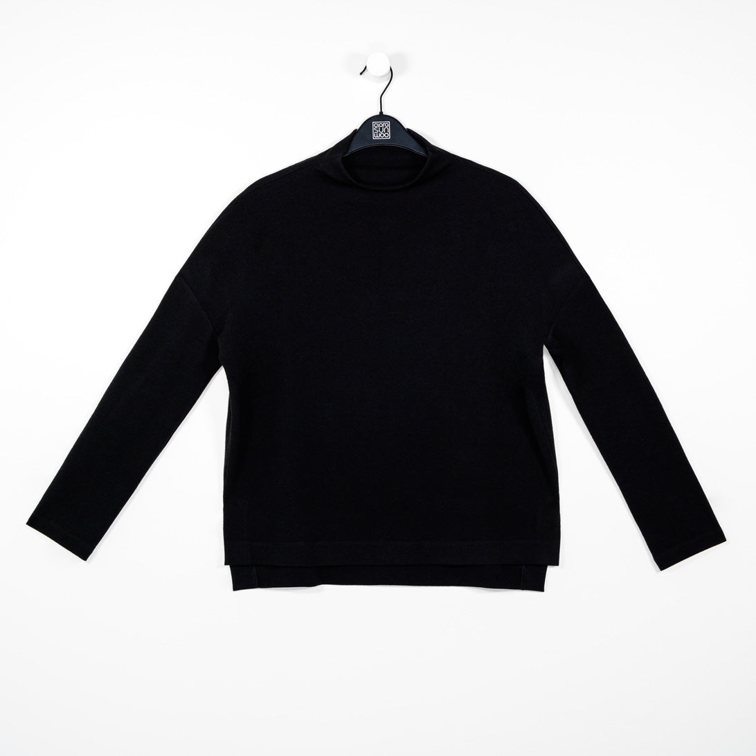 French Terry-Like Knit - Funnel Neck Sweater Top - Black - Final Sale! | Clara Sunwoo