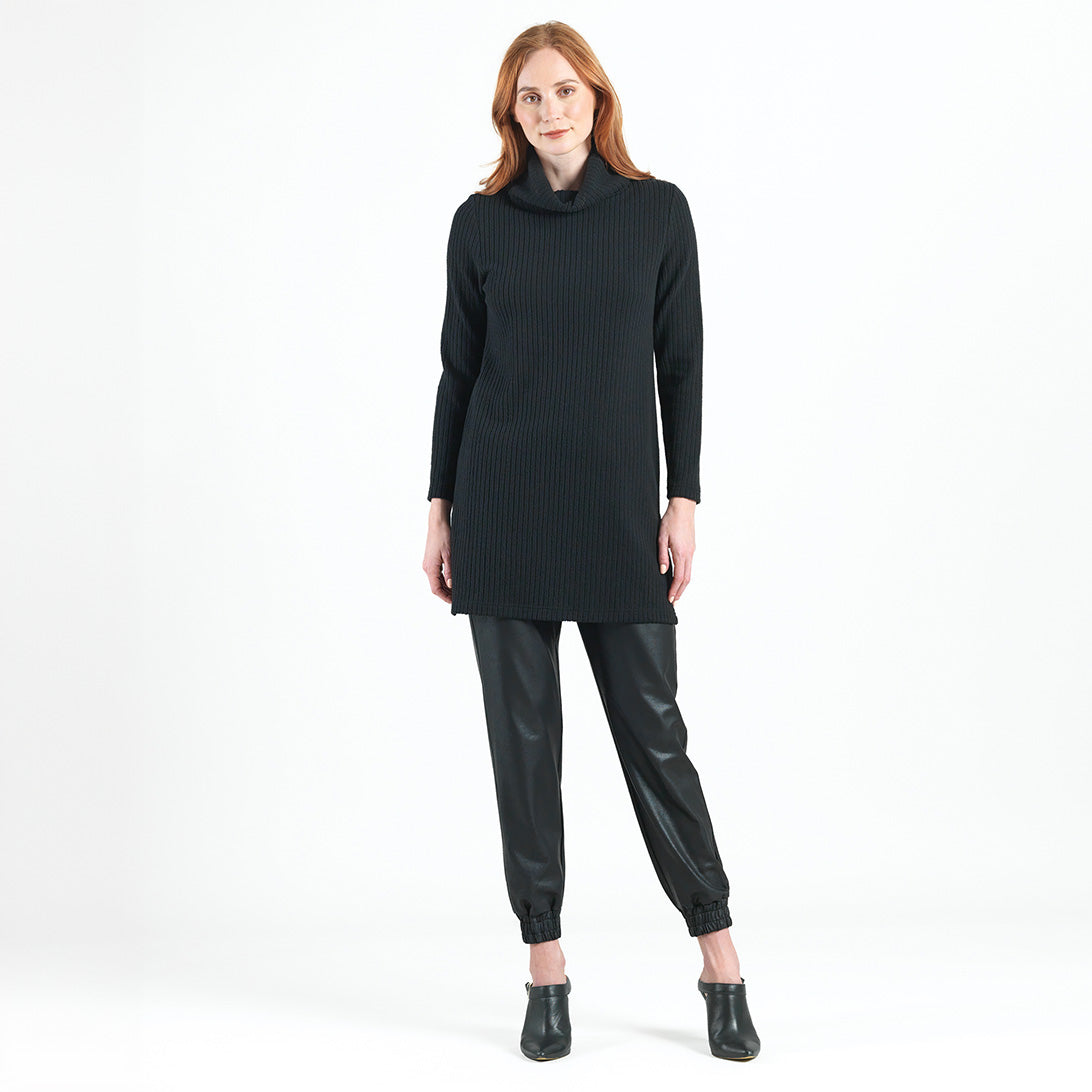 Chunky Ribbed - Cowl Turtleneck Sweater Tunic - Black - Final Sale! | Clara Sunwoo