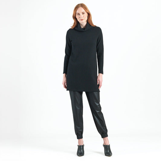 Chunky Ribbed - Cowl Turtleneck Sweater Tunic - Black - Final Sale! | Clara Sunwoo
