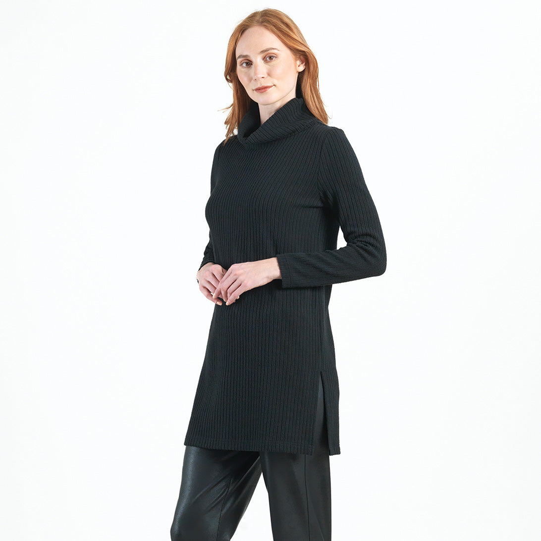 Chunky Ribbed - Cowl Turtleneck Sweater Tunic - Black - Final Sale! | Clara Sunwoo
