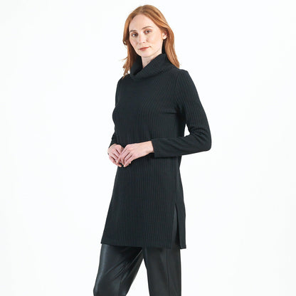 Chunky Ribbed - Cowl Turtleneck Sweater Tunic - Black - Final Sale! | Clara Sunwoo