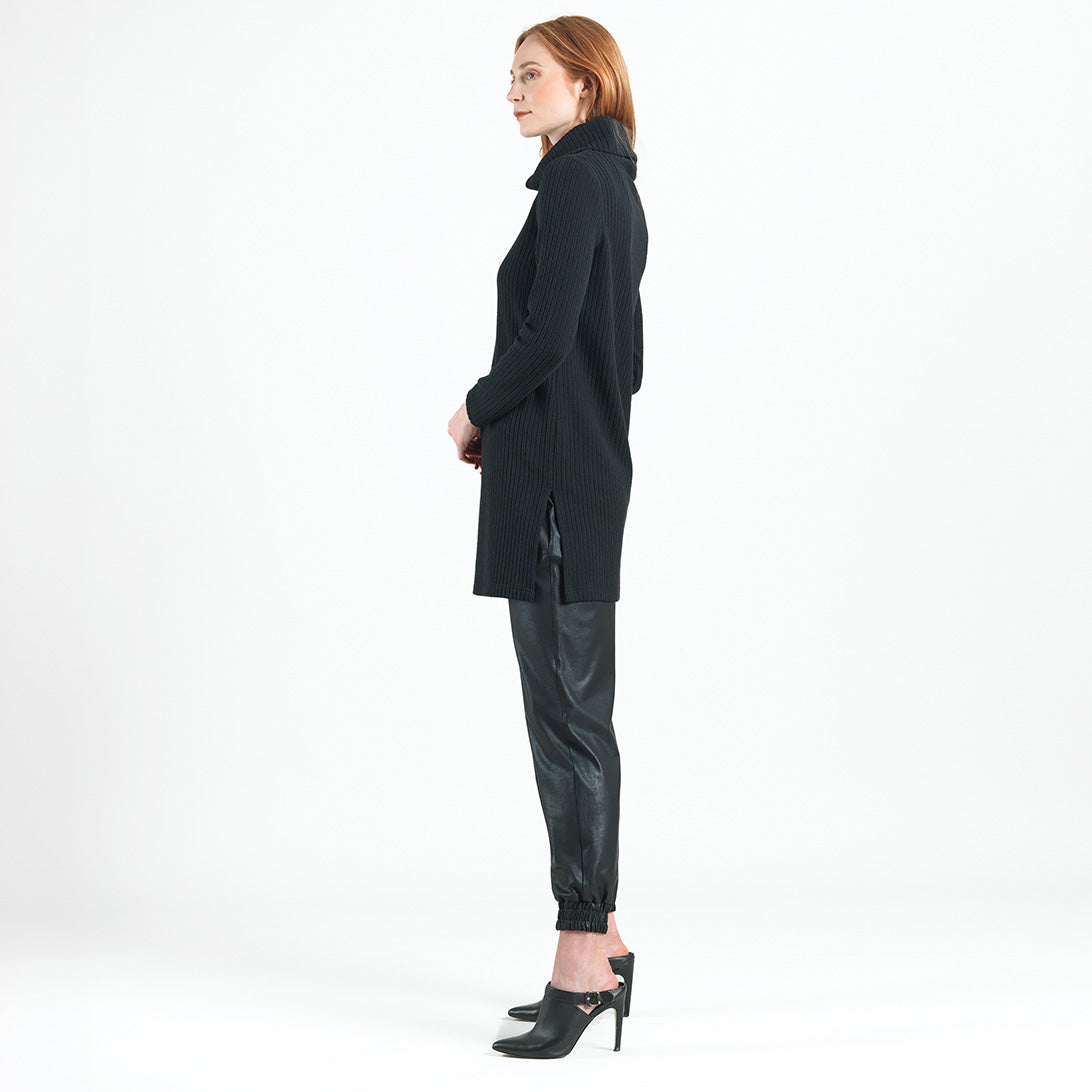 Chunky Ribbed - Cowl Turtleneck Sweater Tunic - Black - Final Sale! | Clara Sunwoo