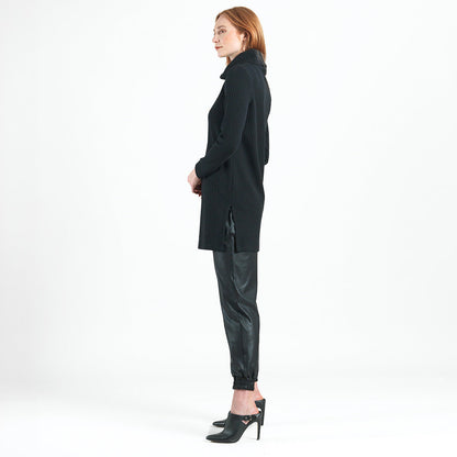 Chunky Ribbed - Cowl Turtleneck Sweater Tunic - Black - Final Sale! | Clara Sunwoo