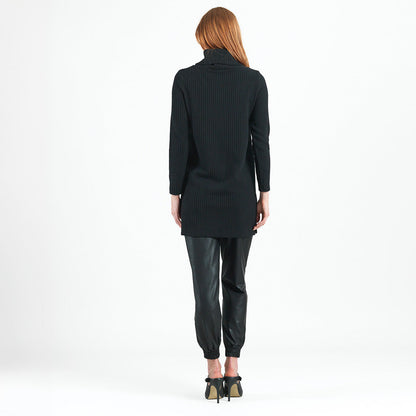 Chunky Ribbed - Cowl Turtleneck Sweater Tunic - Black - Final Sale! | Clara Sunwoo