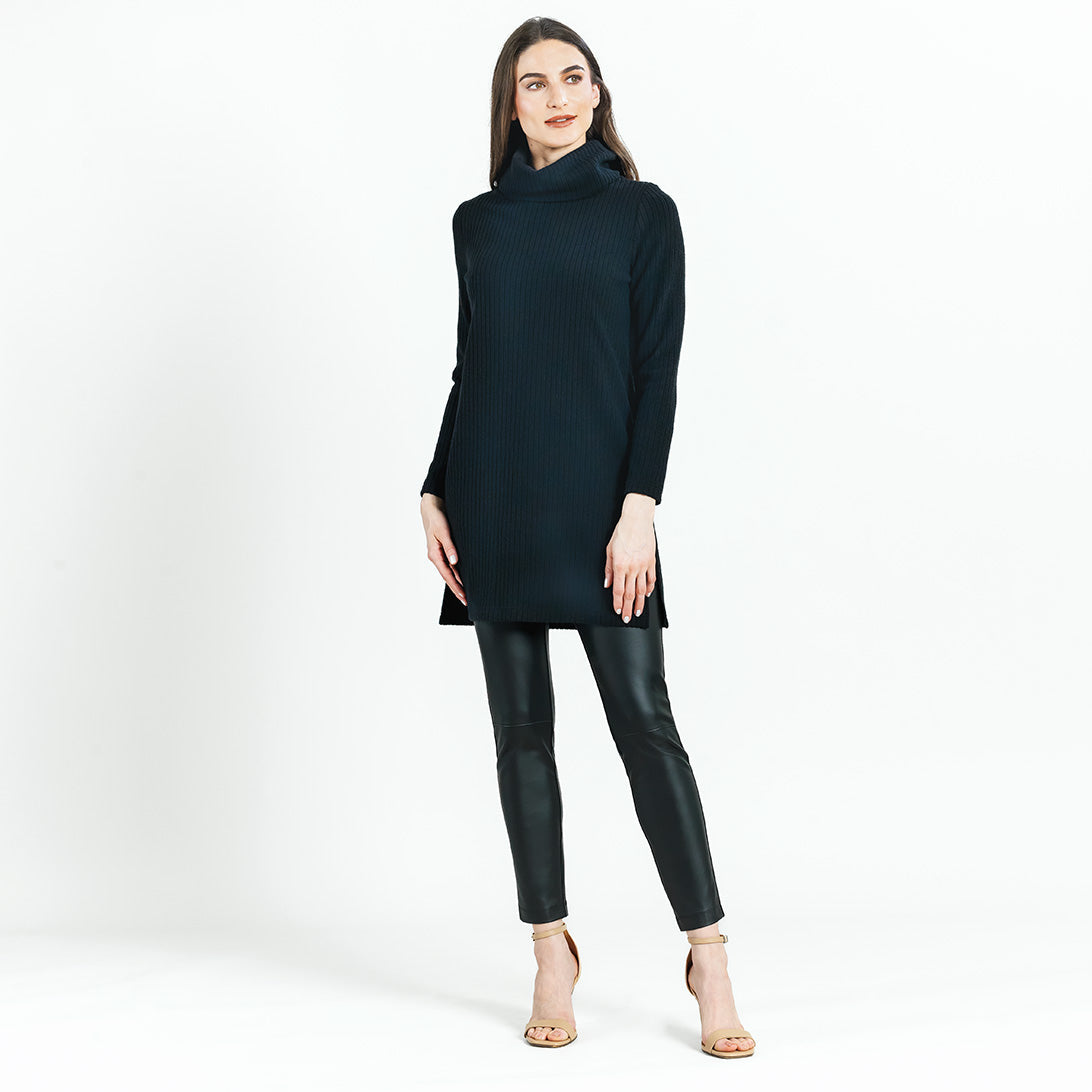 Chunky Ribbed - Cowl Turtleneck Sweater Tunic - Black - Final Sale! | Clara Sunwoo