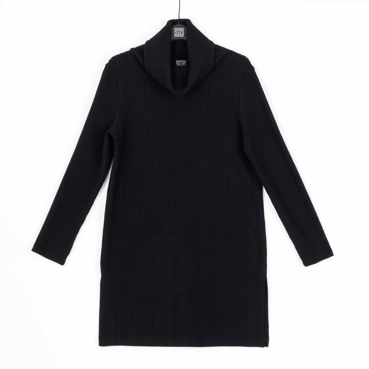 Chunky Ribbed - Cowl Turtleneck Sweater Tunic - Black - Final Sale! | Clara Sunwoo
