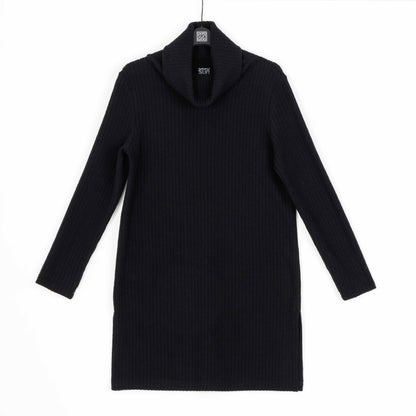 Chunky Ribbed - Cowl Turtleneck Sweater Tunic - Black - Final Sale! | Clara Sunwoo