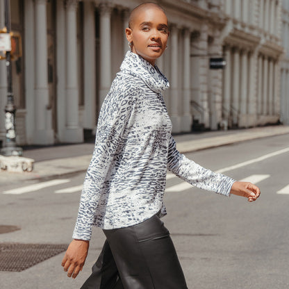 Cozy Shimmer - Tipped Hem Sweater - Snow Leopard - Final Sale! | Clara Sunwoo