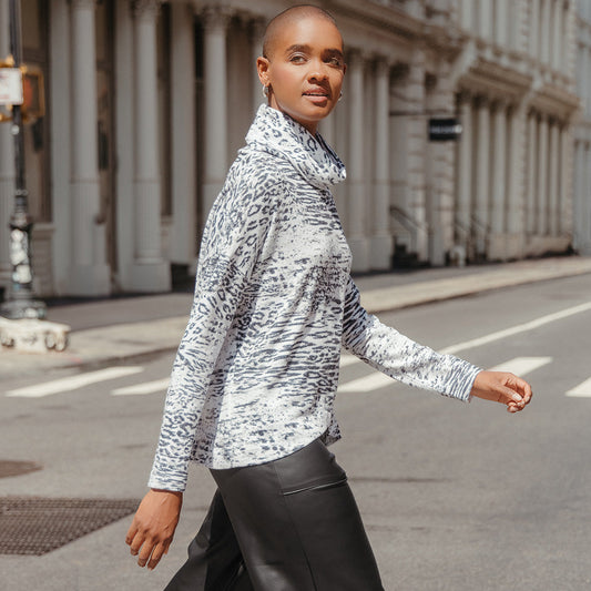 Cozy Shimmer - Tipped Hem Sweater - Snow Leopard - Final Sale! | Clara Sunwoo