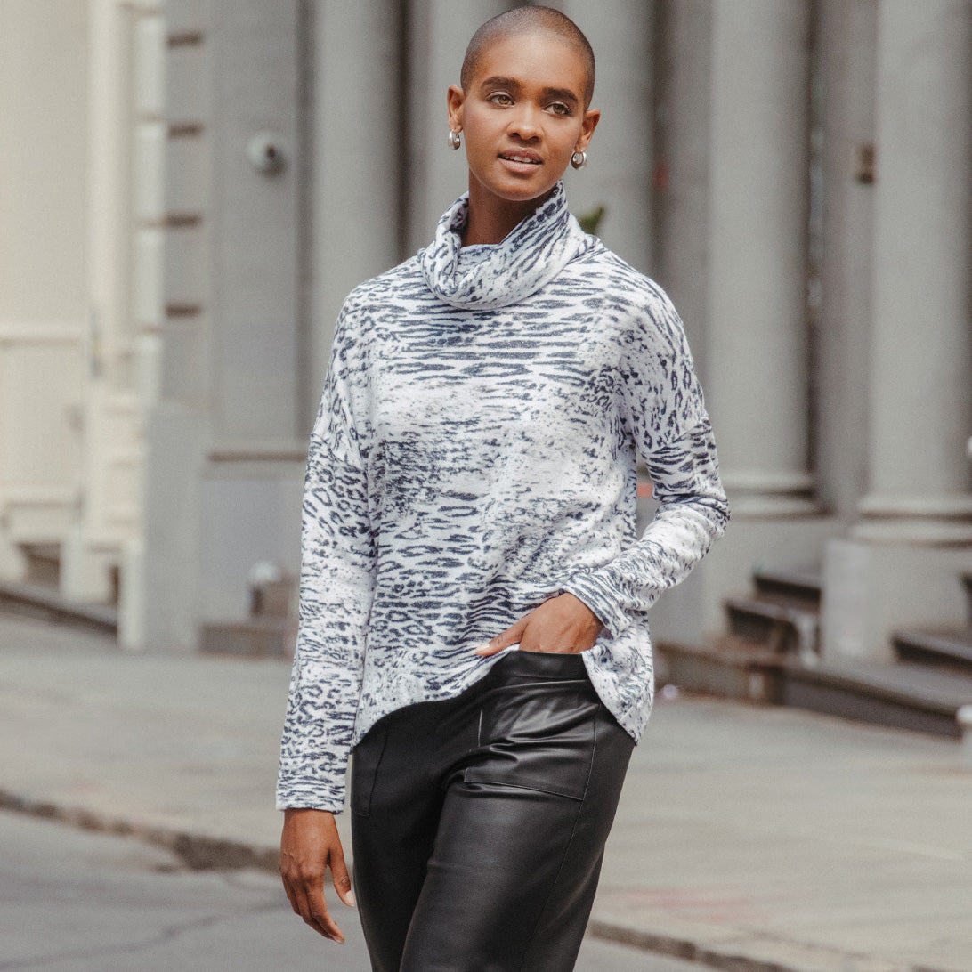 Cozy Shimmer - Tipped Hem Sweater - Snow Leopard - Final Sale! | Clara Sunwoo