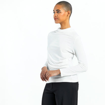 Ultra Cozy - Draped Neck Side Ruched Sweater Top - Ivory - Final Sale! | Clara Sunwoo