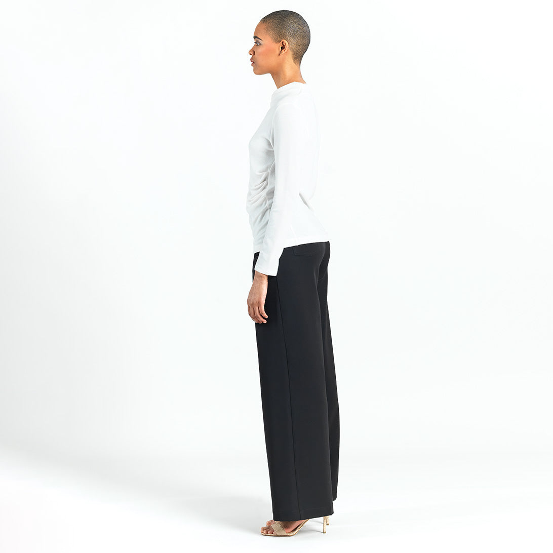 Ultra Cozy - Draped Neck Side Ruched Sweater Top - Ivory - Final Sale! | Clara Sunwoo