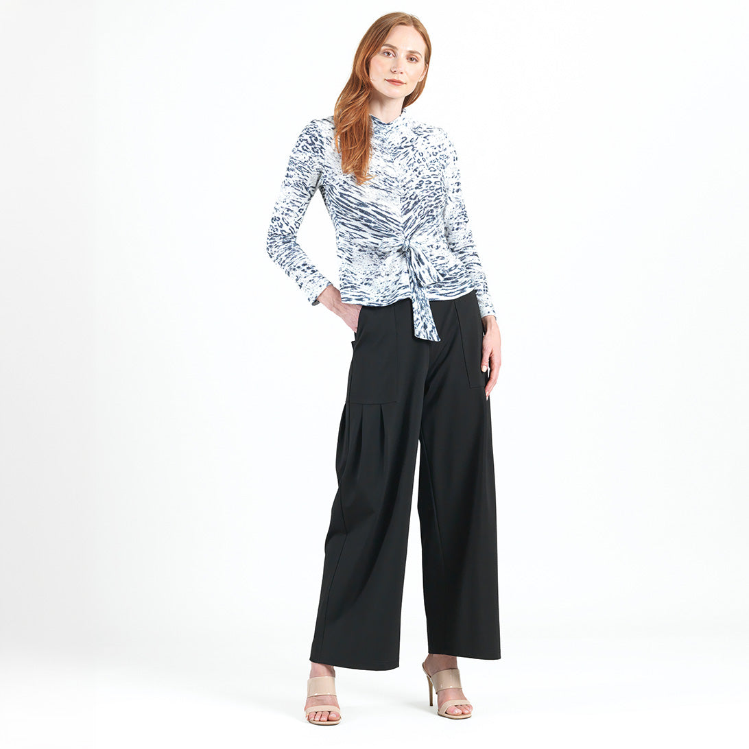 Cozy Shimmer - Center Front Tie Sweater Top - Snow Leopard - Final Sale! | Clara Sunwoo