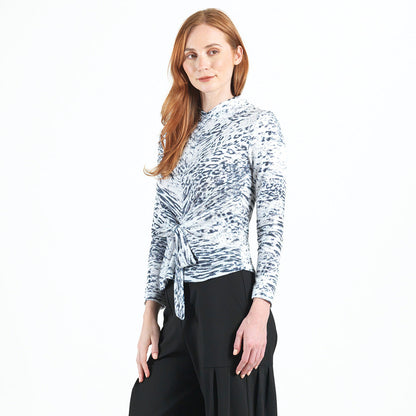 Cozy Shimmer - Center Front Tie Sweater Top - Snow Leopard - Final Sale! | Clara Sunwoo