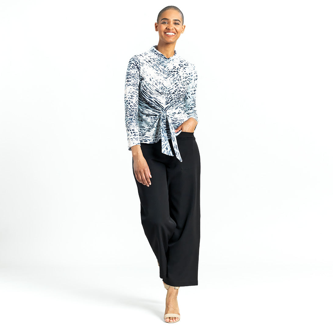 Cozy Shimmer - Center Front Tie Sweater Top - Snow Leopard - Final Sale! | Clara Sunwoo