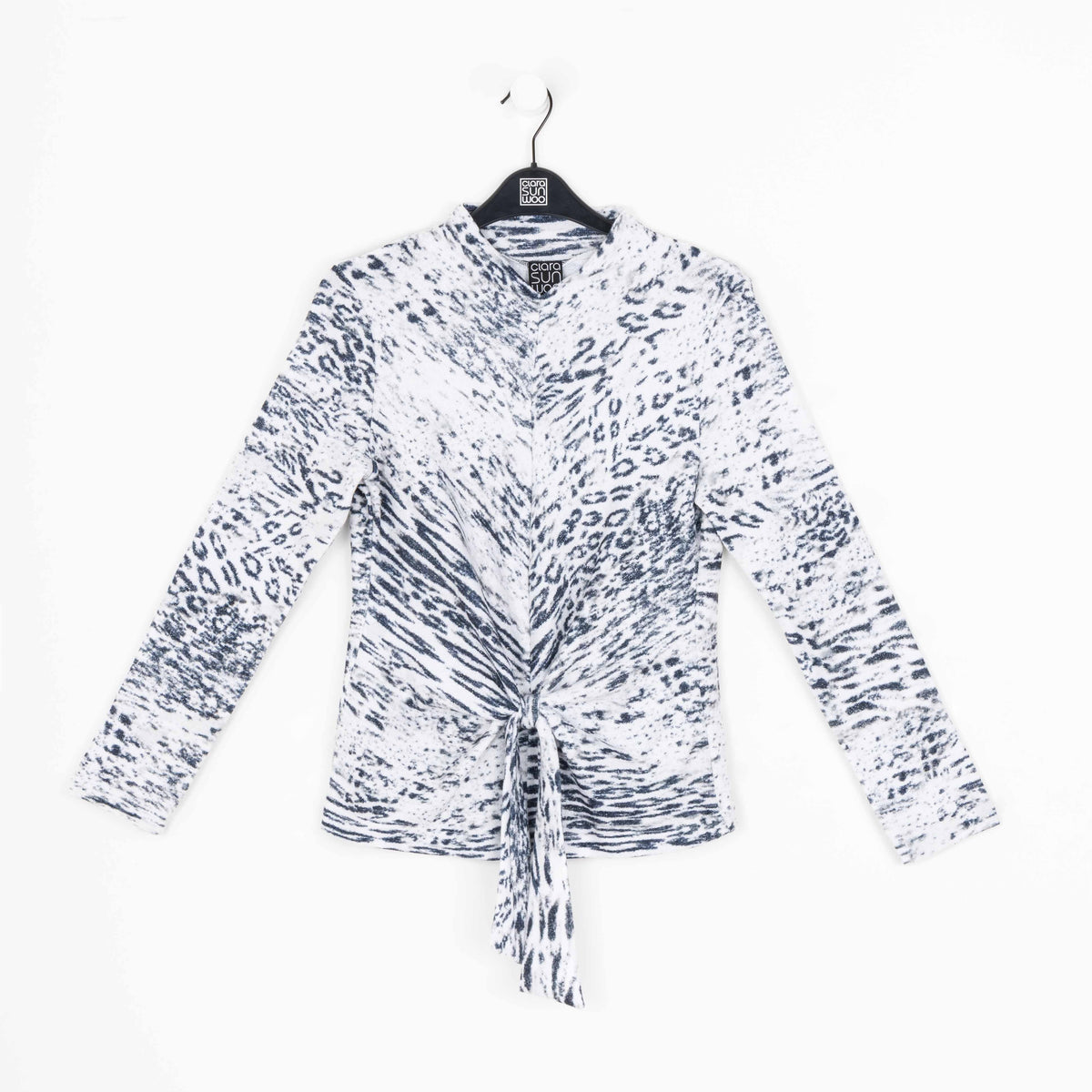 Cozy Shimmer - Center Front Tie Sweater Top - Snow Leopard - Final Sale! | Clara Sunwoo