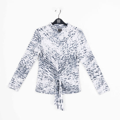 Cozy Shimmer - Center Front Tie Sweater Top - Snow Leopard - Final Sale! | Clara Sunwoo