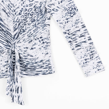Cozy Shimmer - Center Front Tie Sweater Top - Snow Leopard - Final Sale! | Clara Sunwoo
