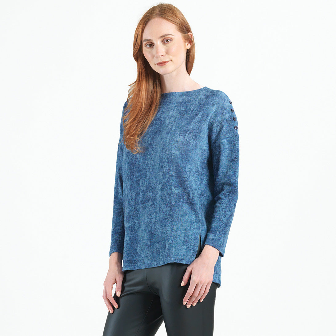 Cozy Texture - Vented Sweater Tunic - Denim Print - Final Sale! | Clara Sunwoo